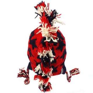 Wool Winter USA Flag Mohawk Knit Fringe Fleece Lined Trapper Ski Cap 