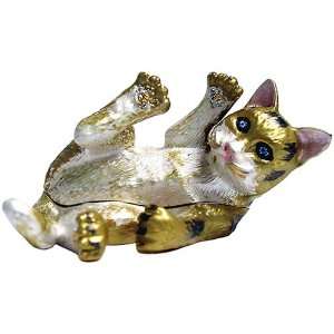  Brown Playful Cat Bejeweled Trinket Box 