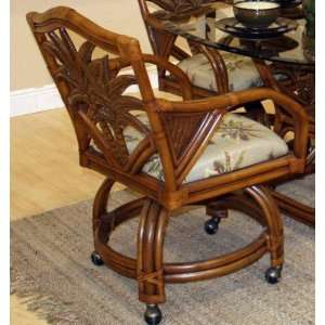  Cancun Palm Rattan and Wicker Caster Chair by Hospitality 