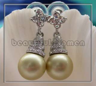 12mm golden round south sea shell pearl dangle earring  