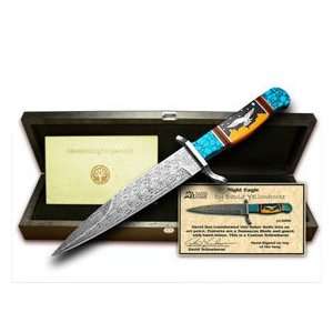   Damascus Yellowhorse Night Eagle 1/1 Fixed Blade Pocket Knife Knives