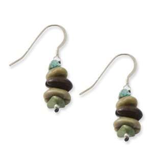   Silver Roasted & Raw Coffee Bean & Turquoise Chip Earrings Jewelry