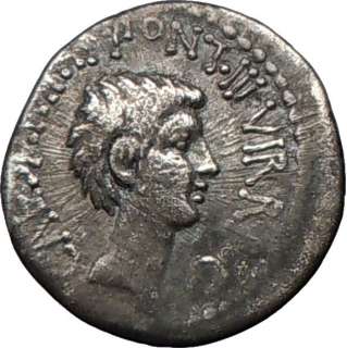 MARK ANTONY & OCTAVIAN AUGUSTUS Triumvirs 41BC Ephesus Ancient Silver 