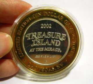 LE 2002 Treasure Island Mirage $10 Dolllar Gaming Token. .999 Silver 