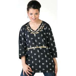  Black Designer Kurti with Beadwork and Self Design 