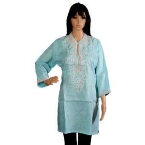 100% Soft Cotton Linen Embroidery Kurti With Resham & Pearl Work 