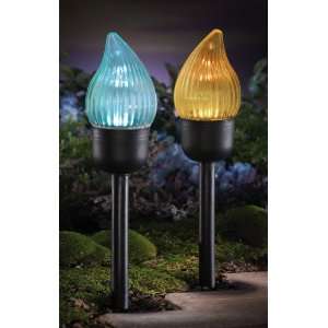  Color Changing Solar Flame Top Garden Path Lights   2 Ct 