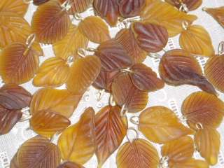 Autumn Amber Brown Frosted Glass Leaf Beads Charms  