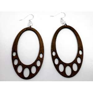  Brown Hanging Oval Wooden Earrings GTJ Jewelry