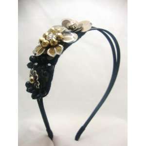   NEW Black with Antique Gold Beaded Flower Headband, Limited. Beauty