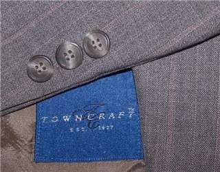 42R Towncraft CHARCOAL GRAY PINSTRIPED SB BUSINESS CAREER Suit Men 