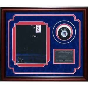  Autographed Brian Leetch Puck   Banner Night Shadow Box w 