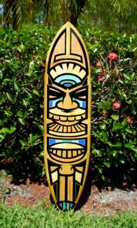 Tiki Blues Original Wood Surfboard Wall Art Beach Decor  