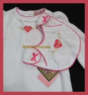 58 JUICY COUTURE White Terry Heart Love Footie with Bib 3 6 6 9 One 