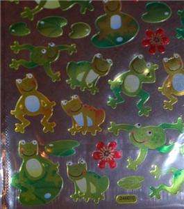 Frog dragonfly lillypad Shiny Green Frogs Stickers  