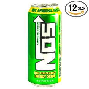 NOS Charged Energy Drink, Citrus, 16 Ounce (Pack of 12)  