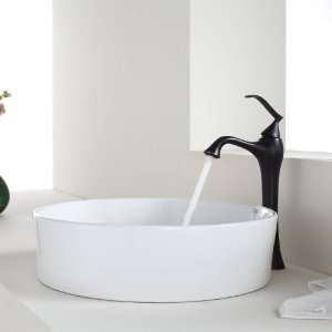  15000ORB White Round Ceramic Sink and Ventus Faucet, Oil Rubbed Bronze