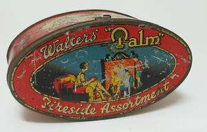 VINTAGE WALTERS PALM TOFFEE CANDY TIN LITHO BOX  
