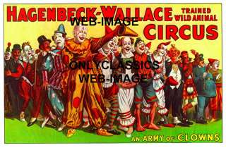 1920S ARMY OF CLOWNS OLD CIRCUS POSTER GREAT GRAPHICS  