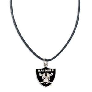  Oakland Raiders Leather Cord Necklace and Enameled Pendant 