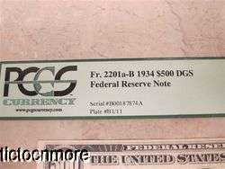 US 1934 $500 FIVE HUNDRED DOLLAR FEDERAL RESERVE NOTE DG GRADED PCGS 