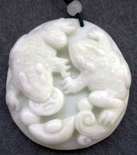Chinese Jade Two Lucky Toads Frogs Money Pendant  