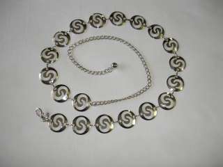 Silver Hollow Design Circle Metal Chain Belt One Size  