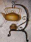 Antique Copper Squat Teapot With Wrought Iron Stand