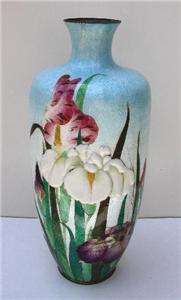   Japanese Ginbari Cloisonne Basse Taille Vase RARE Applied Enamel