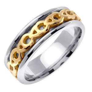   Womens 7 mm 18K Gold and Platinum Comfort Fit Wedding Band Jewelry