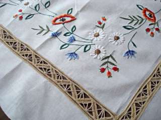 Country Pretty Flower Embroidery Batten Lace Cotton Table Cloth  