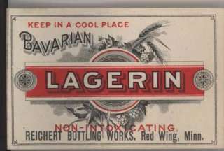 Pre Prohibition Bavarian Lager Beer Label Red Wing MN  