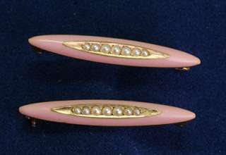 One pair of matching Victorian pink enamel 14k yellow gold pins each 
