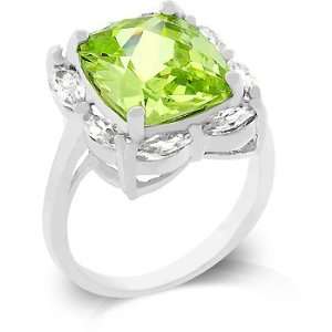 com White Gold Rhodium Bonded Ring with a Prong Set Large Apple Green 