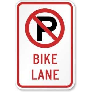  No Parking Bike Lane Sign with Graphic Diamond Grade, 18 