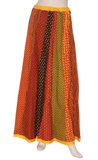   Designer Unique Look Cotton Long Skirt with Block Printed Patch Work