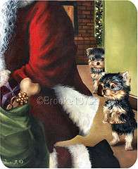 Yorkshire Terrier Christmas mouse pad with Santa Yorkie puppies dog 