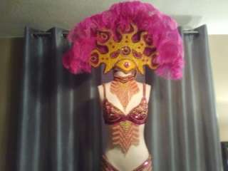 GUC Fuschia and Gold Headdress Samba, Passista, Carnival, Rio 