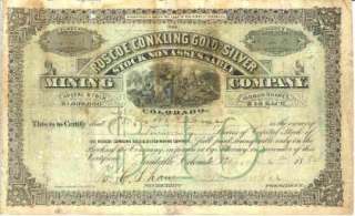 1880 ROSCOE CONKLING GOLD & SILVER MINING STOCK   RARE  