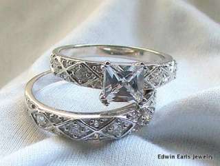 CT Princess Cut Wedding Ring Set Platinum ep  