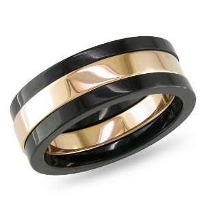    Stainless Steel Mens Ring Black and Rose Gold Plating Jewelry