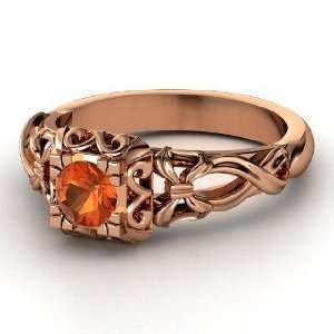    Ribbon Lace Ring, Round Fire Opal 14K Rose Gold Ring Jewelry