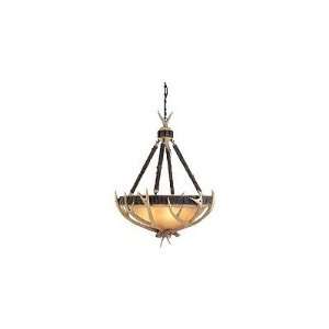   Lodge Five Light Pendant in Weathered Iron with Antler Accents Home