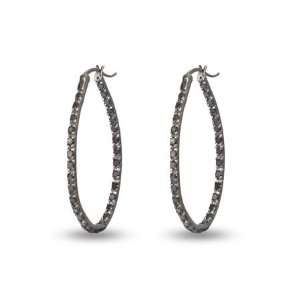  Black CZ Inside Out Oval Hoop Earrings Eves Addiction 