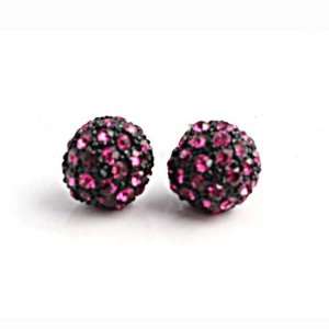  10mm PINK on BLACK Pave Crystal Disco Ball Stud Earrings Jewelry