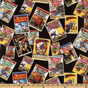  44 Wide Superman Comic Books Black Fabric By The Yard 