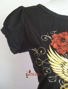 FELON Love Kills puffed sleeve t shirt NEW roses coffin Rockabilly M 