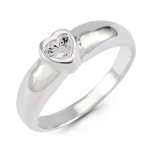    Womens 925 Sterling Silver White CZ Heart Promise Ring Jewelry
