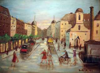 AFTERNOON ON THE BUDAPEST SQUARE OIL ON BOARD ANTAL BERKES  