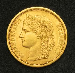 1883, Switzerland. Beautiful 20 Francs Gold Coin 6.44gm  